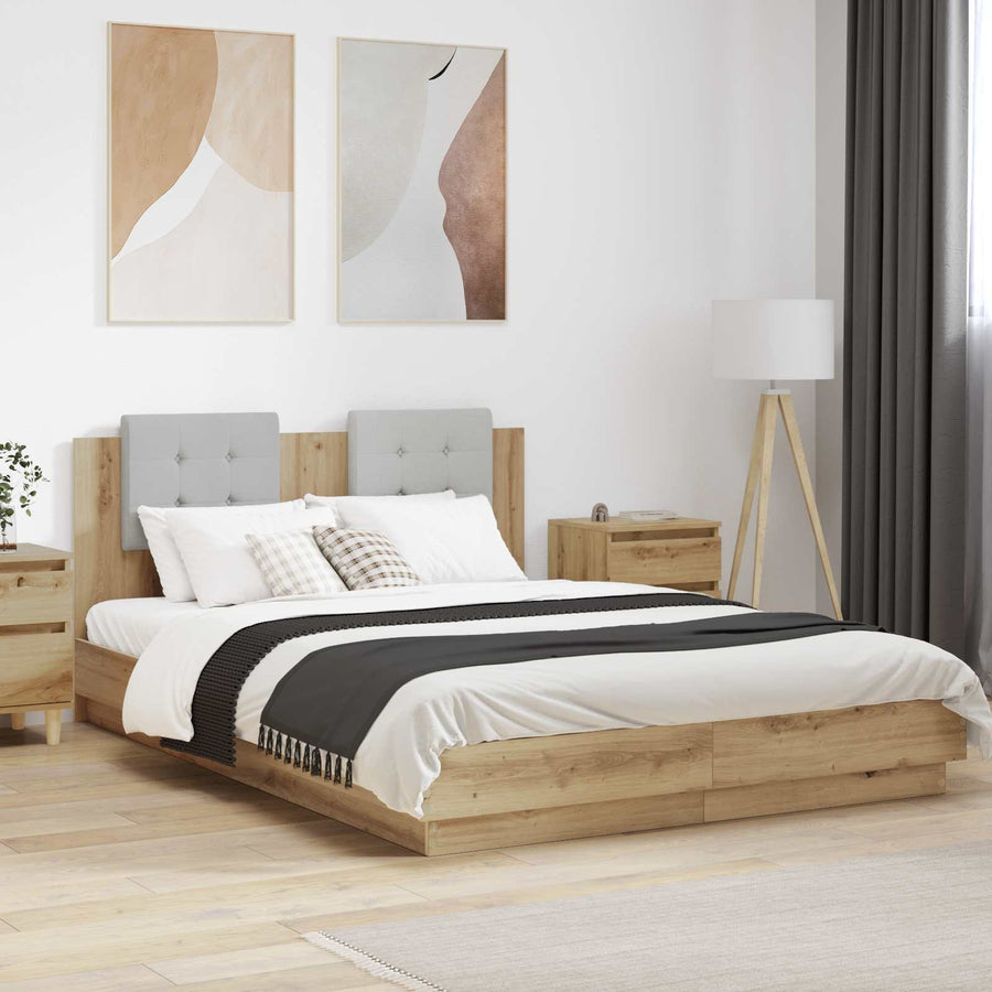 Bedframe met Hoofdeinde Artisan Eiken 120 x 200 cm Bewerkt hout