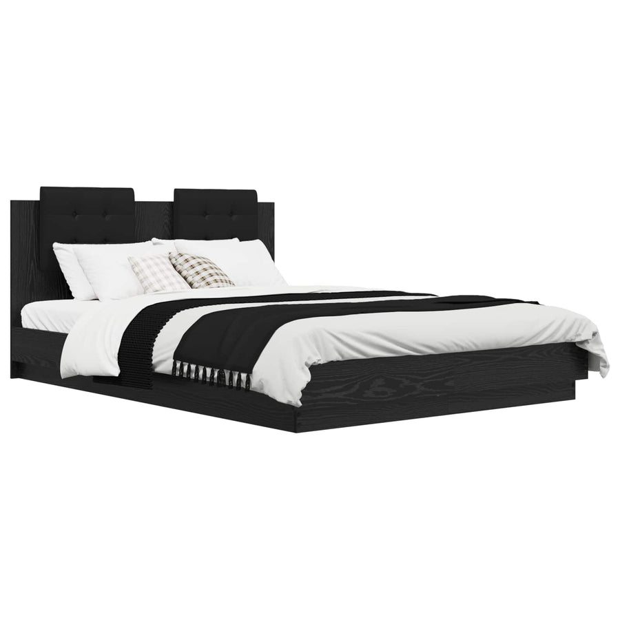 Bedframe met Hoofdeinde Zwart Eiken 120 x 200 cm Bewerkt hout