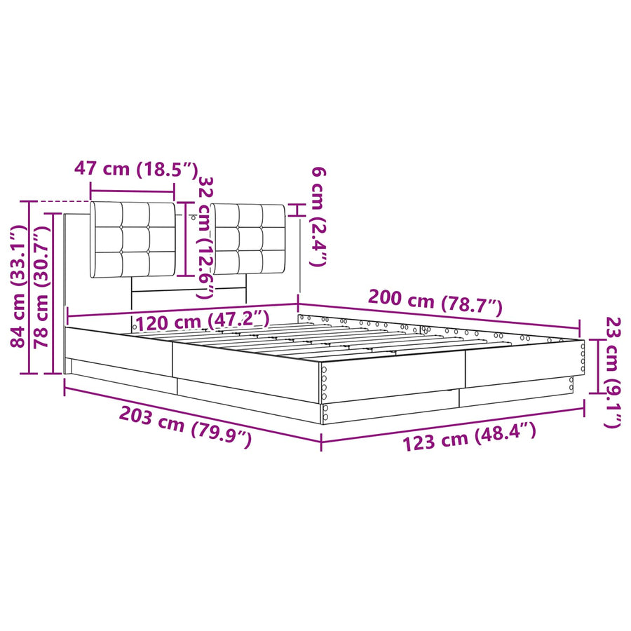 Bedframe met Hoofdeinde Zwart Eiken 120 x 200 cm Bewerkt hout