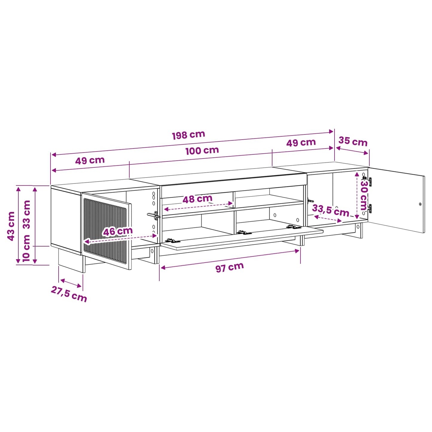 5-delige LED TV-kast Oud hout Bewerkt hout