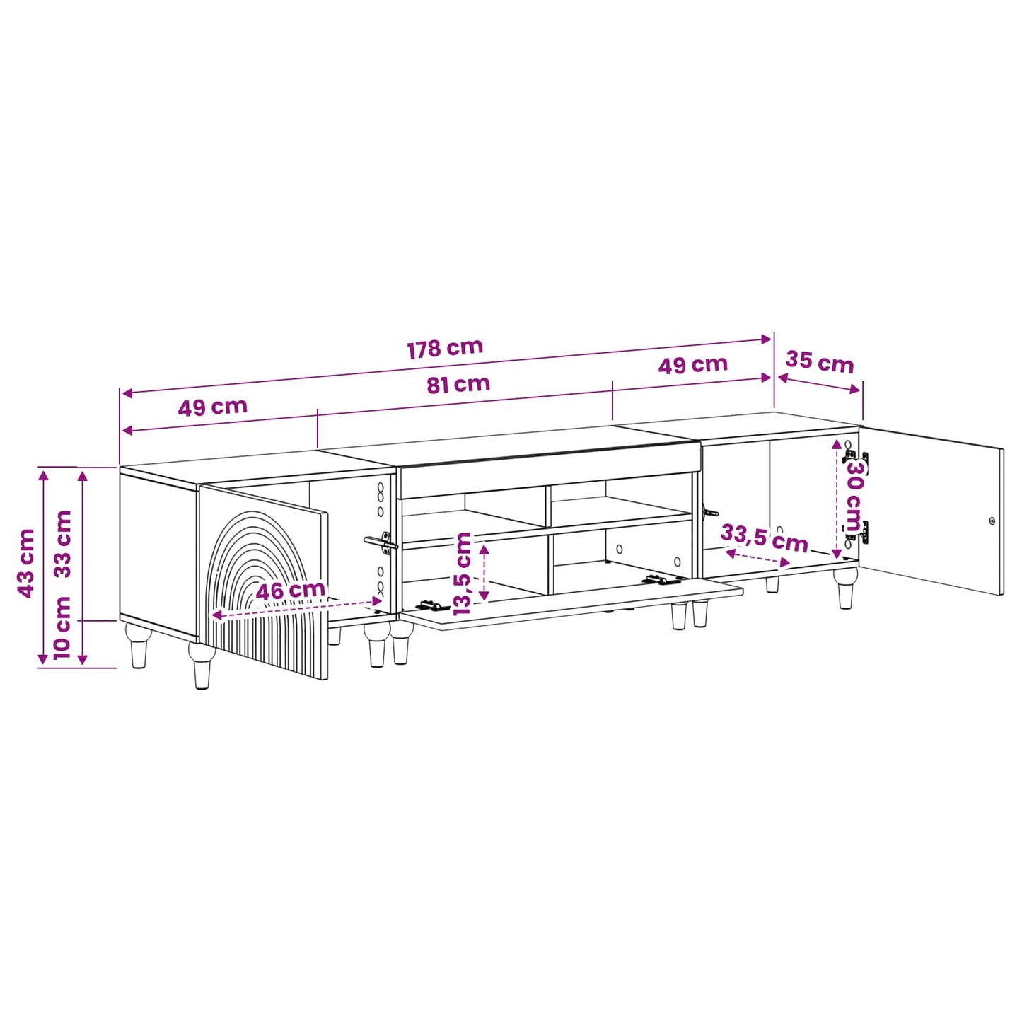 3-delige LED TV-kast Betongrijs Bewerkt hout