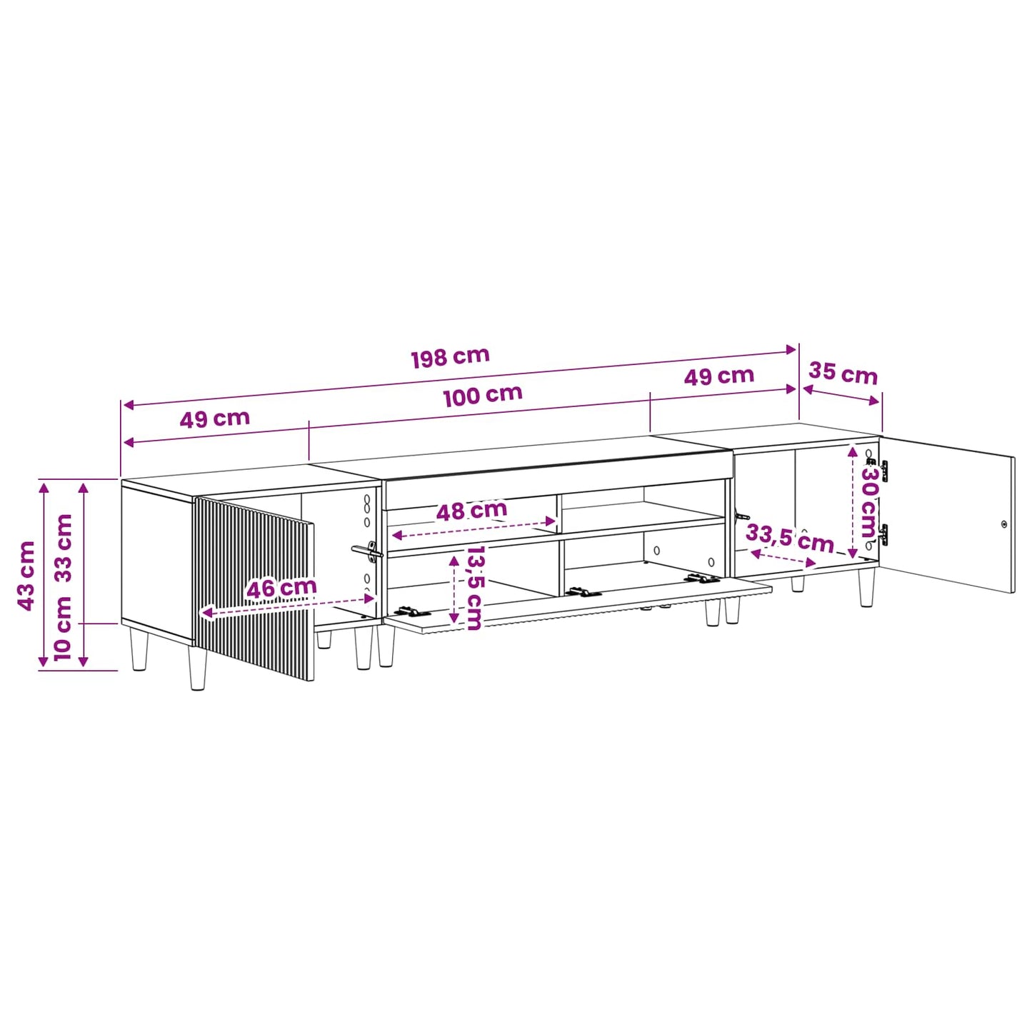5-delige LED TV-kast ARNHEM Zwart Bewerkt hout