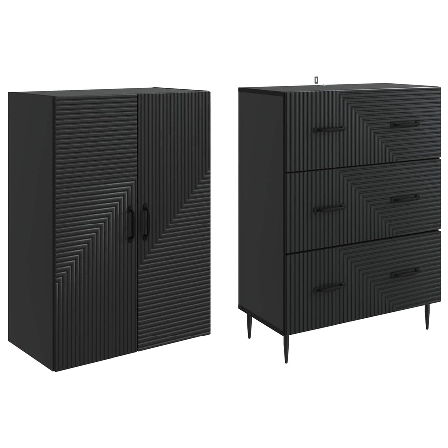 Kastenset 2 pcs Zwart 66 x 34,5 x 90 cm Bewerkt hout