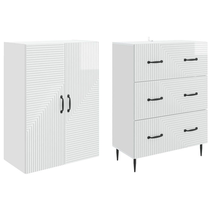 Kastenset 2 pcs Hoogglans Wit 66 x 34,5 x 90 cm Bewerkt hout