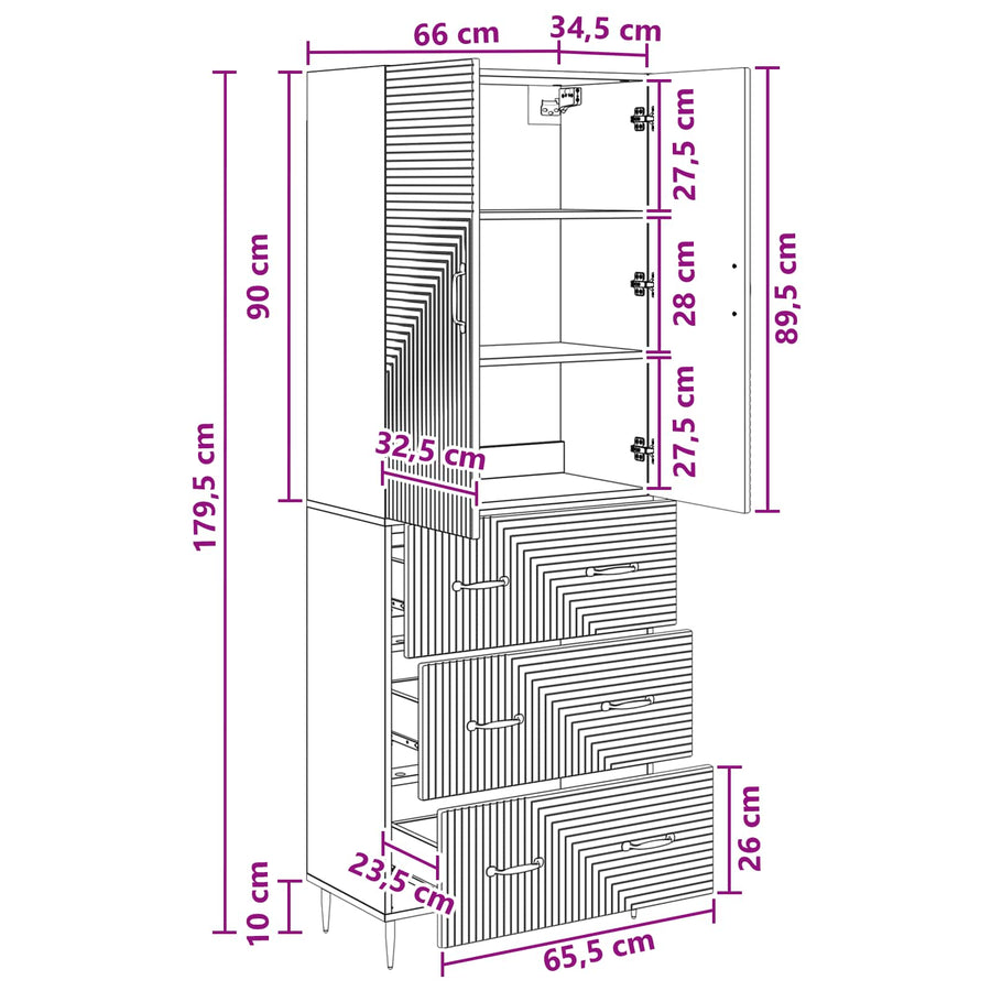 Kastenset 2 pcs Hoogglans Wit 66 x 34,5 x 90 cm Bewerkt hout
