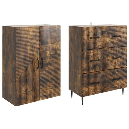 Kastenset 2 pcs Gerookt eiken 66 x 34,5 x 90 cm Bewerkt hout