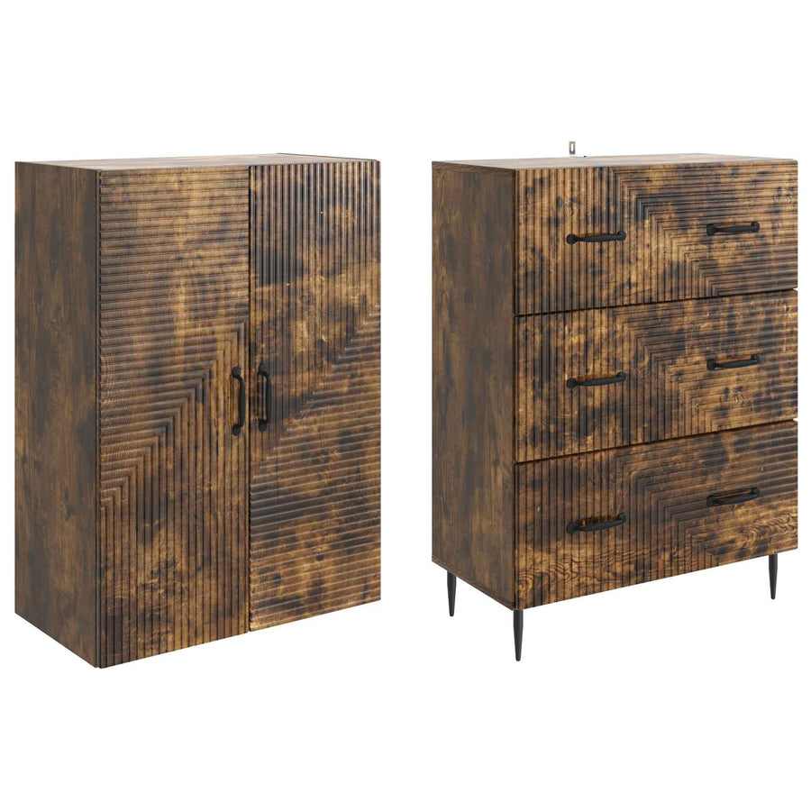 Kastenset 2 pcs Gerookt eiken 66 x 34,5 x 90 cm Bewerkt hout