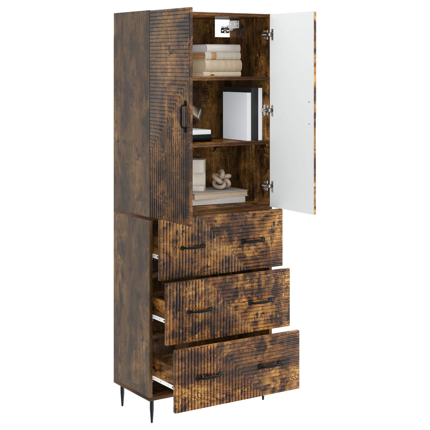 Kastenset 2 pcs Gerookt eiken 66 x 34,5 x 90 cm Bewerkt hout