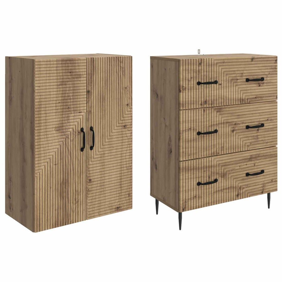 Kastenset 2 pcs Artisanaal eiken 66 x 34,5 x 90 cm Bewerkt hout