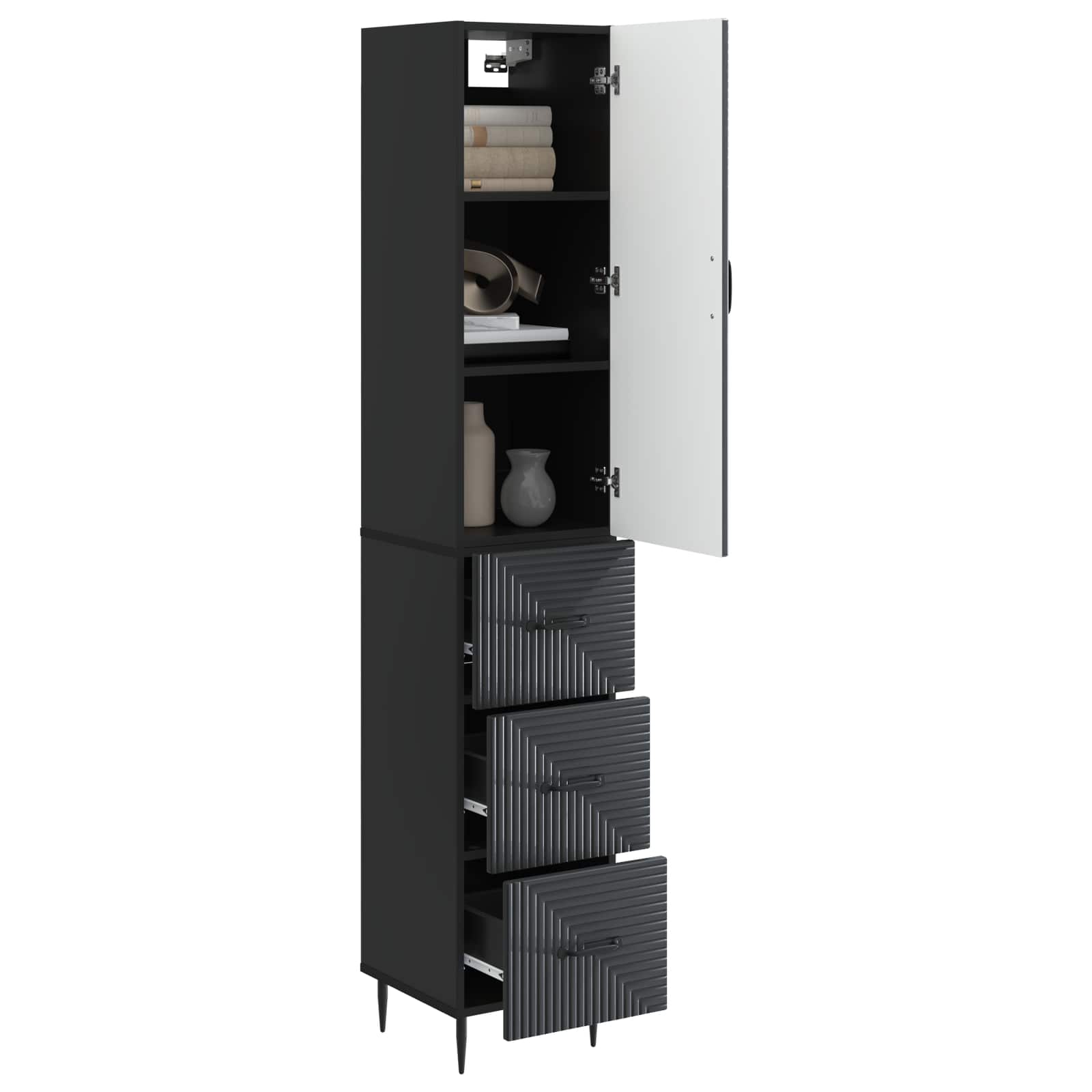 Kastenset 2 pcs Zwart 33 x 34,5 x 90 cm Bewerkt hout