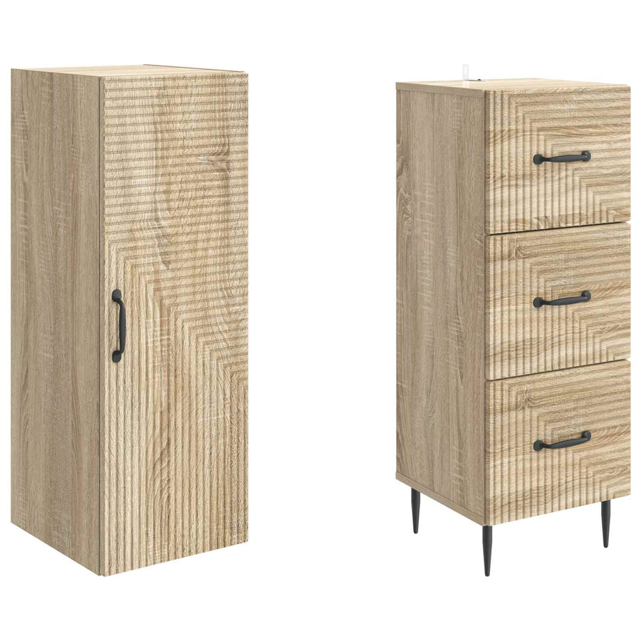 Kastenset 2 pcs Sonoma Eiken 33 x 34,5 x 90 cm Bewerkt hout