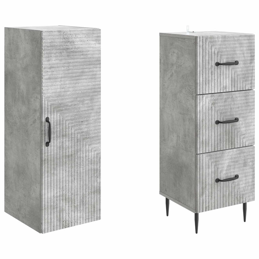 Kastenset 2 pcs Betongrijs 33 x 34,5 x 90 cm Bewerkt hout