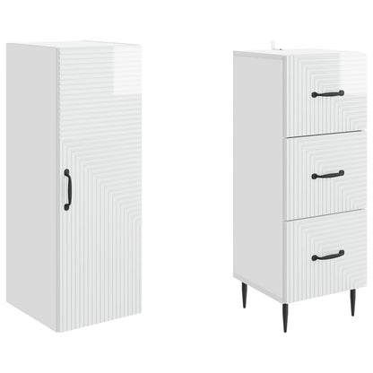 Kastenset 2 pcs Hoogglans Wit 33 x 34,5 x 90 cm Bewerkt hout