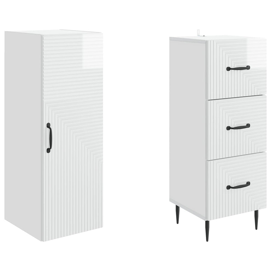 Kastenset 2 pcs Hoogglans Wit 33 x 34,5 x 90 cm Bewerkt hout