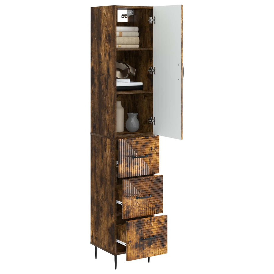 Kastenset 2 pcs Gerookt eiken 33 x 34,5 x 90 cm Bewerkt hout
