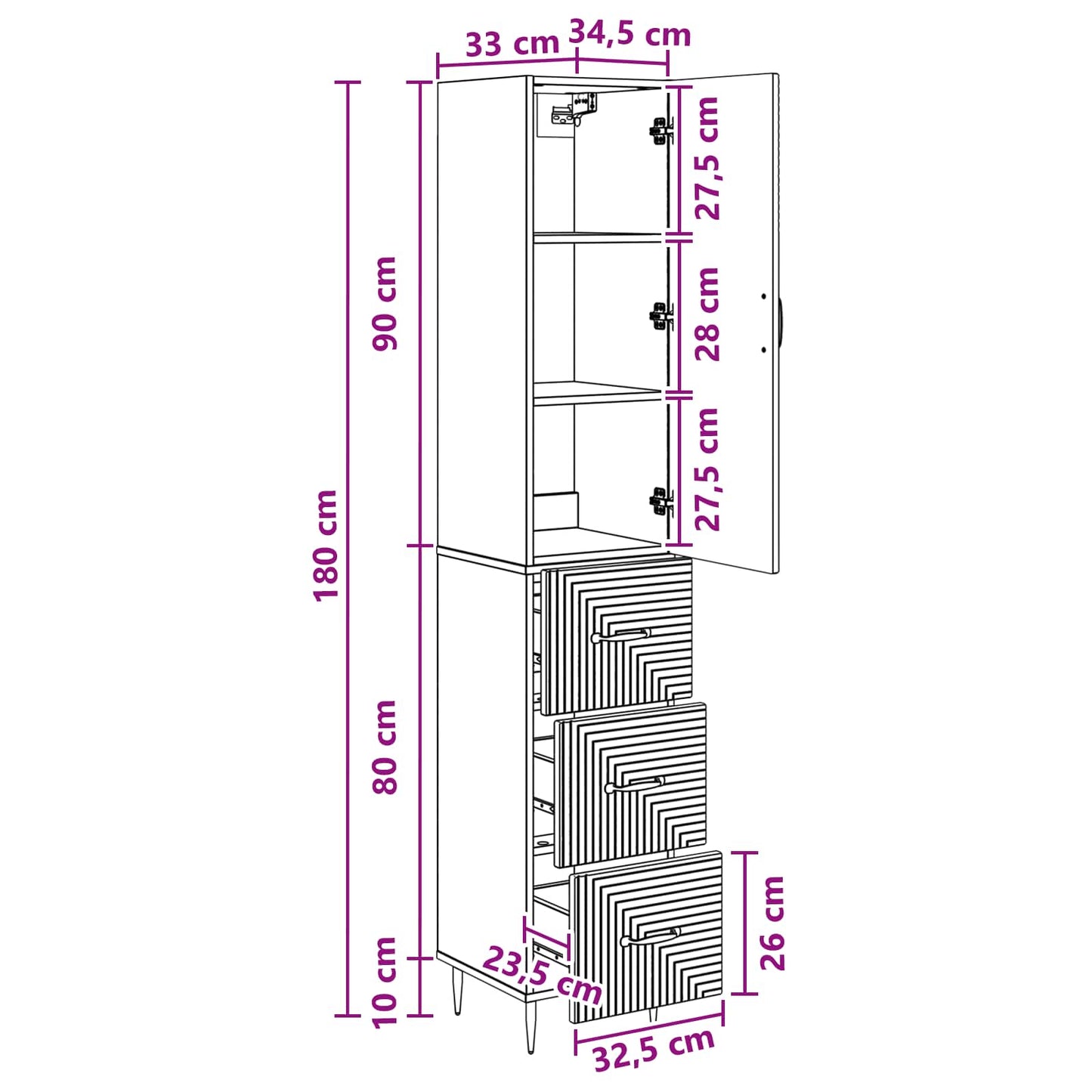 Kastenset 2 pcs Grijs Sonoma 33 x 34,5 x 90 cm Bewerkt hout