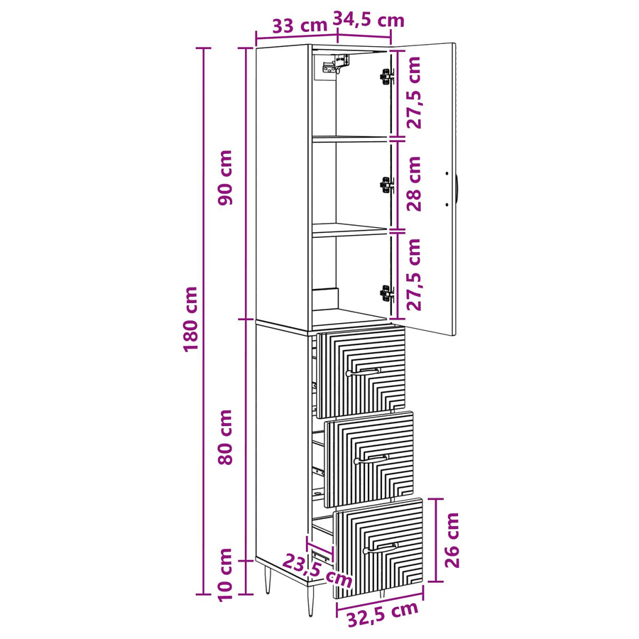 Kastenset 2 pcs Grijs Sonoma 33 x 34,5 x 90 cm Bewerkt hout