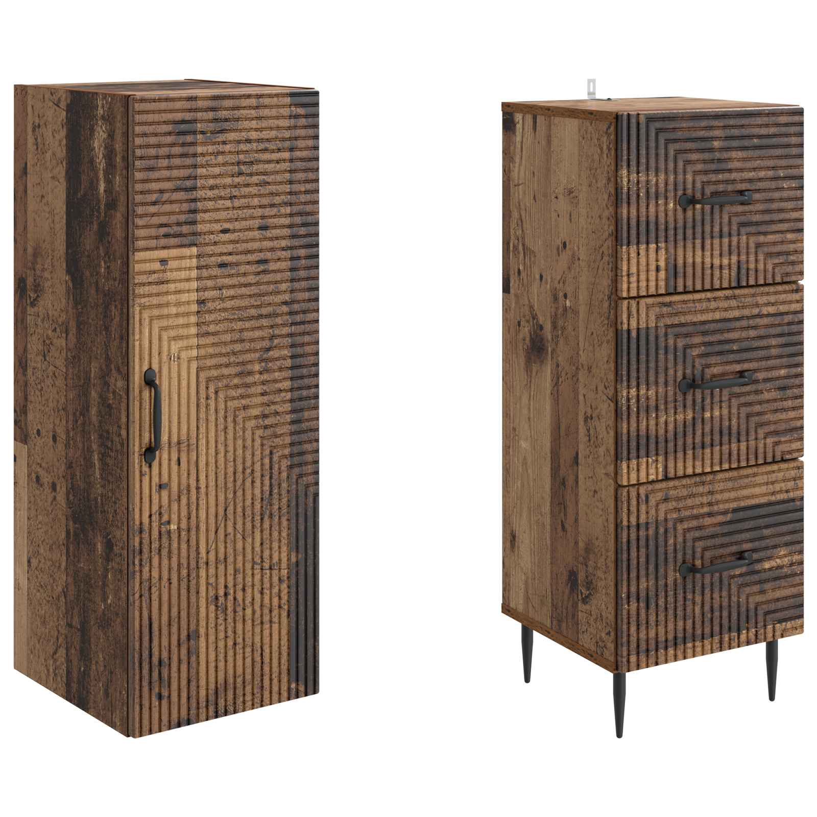 Kastenset 2 pcs Oud hout 33 x 34,5 x 90 cm Bewerkt hout