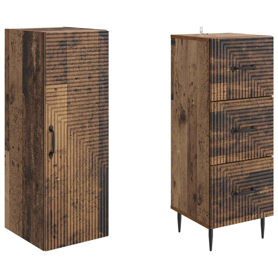 Kastenset 2 pcs Oud hout 33 x 34,5 x 90 cm Bewerkt hout