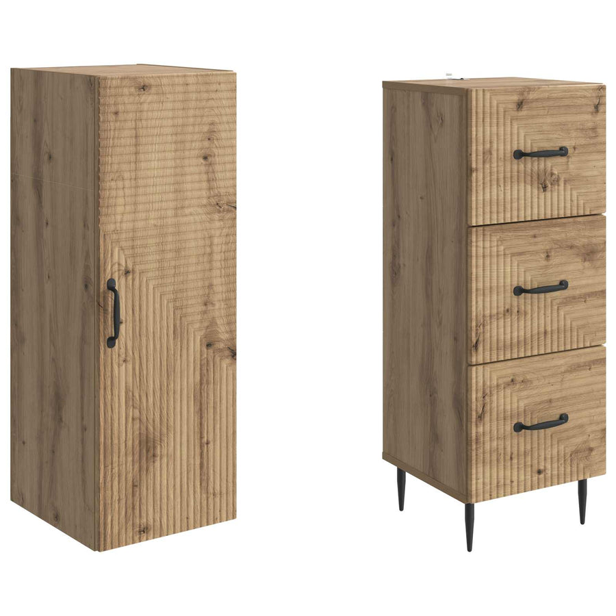 Kastenset 2 pcs Artisanaal eiken 33 x 34,5 x 90 cm Bewerkt hout