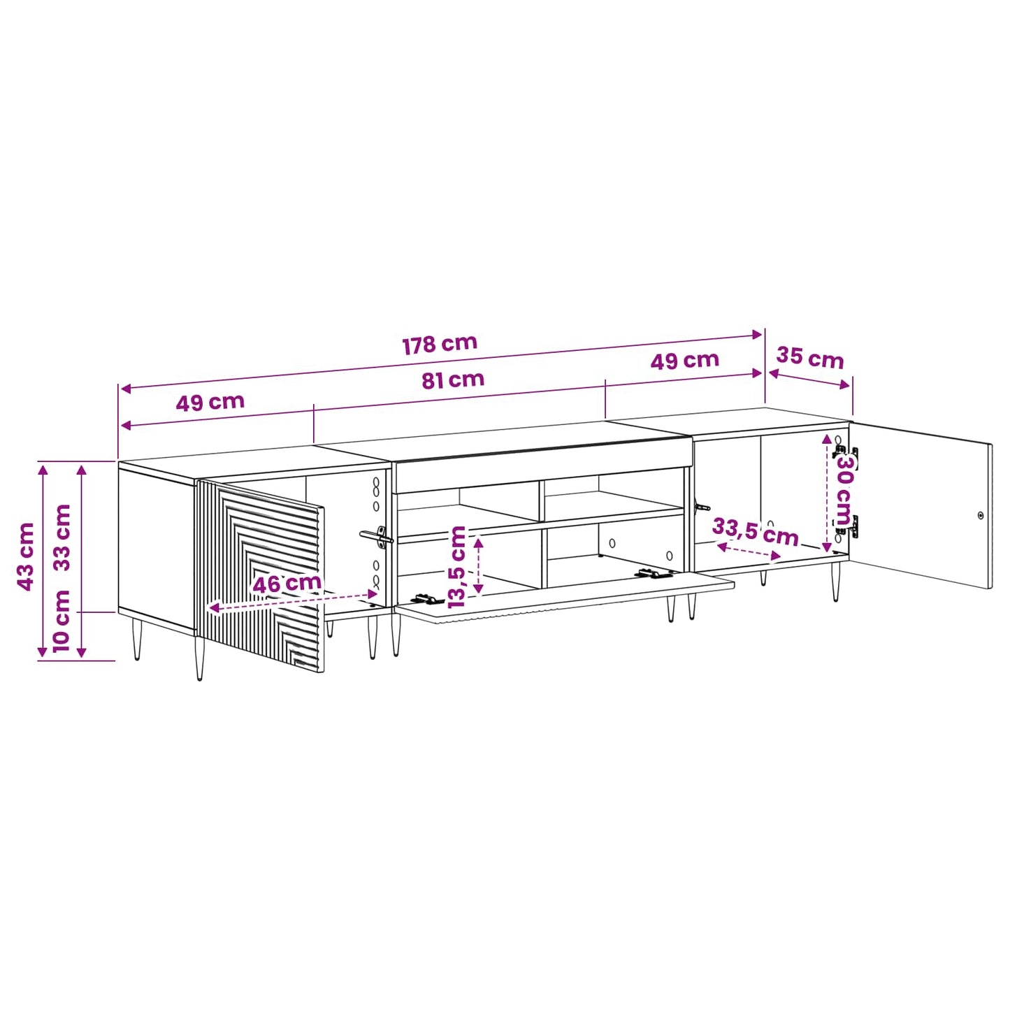 3-delige LED TV-kast Zwart Bewerkt hout