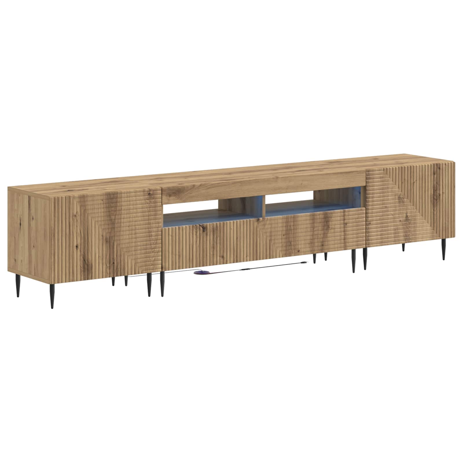 3-delige LED TV-kast Artisanaal eiken Bewerkt hout