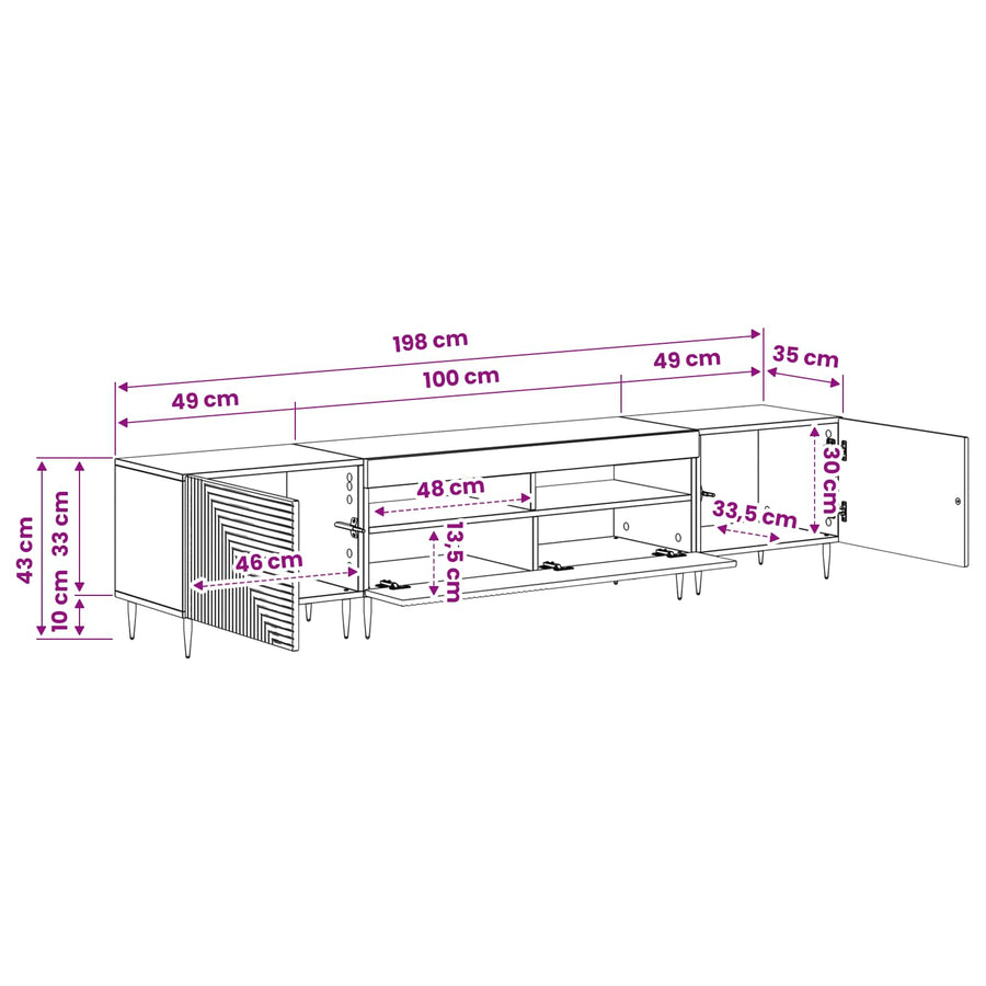 3-delige LED TV-kast Artisanaal eiken Bewerkt hout