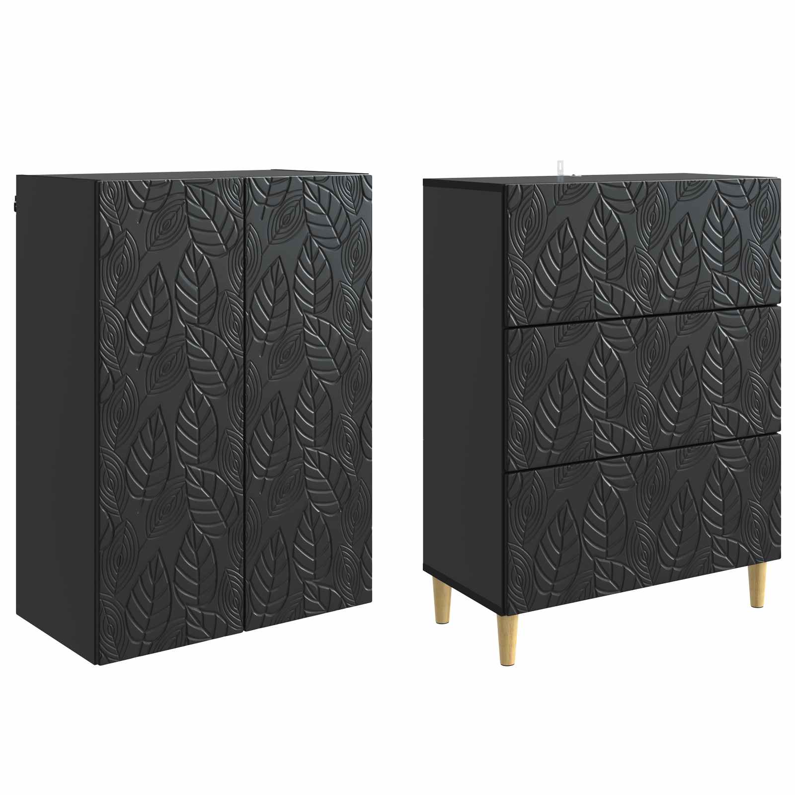 Kastenset 2 pcs Zwart 66 x 34,5 x 90 cm Bewerkt hout