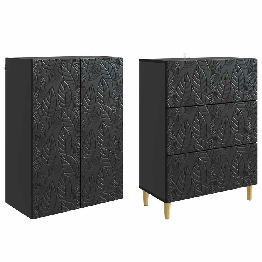 Kastenset 2 pcs Zwart 66 x 34,5 x 90 cm Bewerkt hout