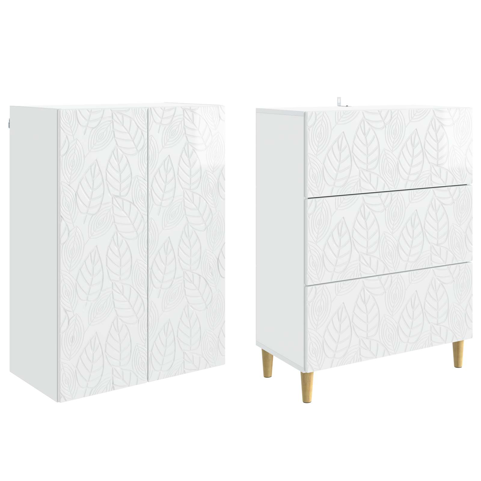 Kastenset 2 pcs Hoogglans Wit 66 x 34,5 x 90 cm Bewerkt hout