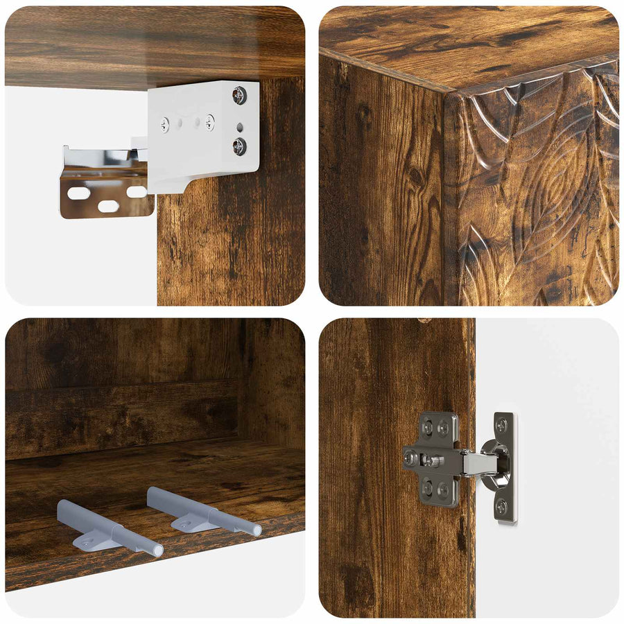 Kastenset 2 pcs Gerookt eiken 66 x 34,5 x 90 cm Bewerkt hout