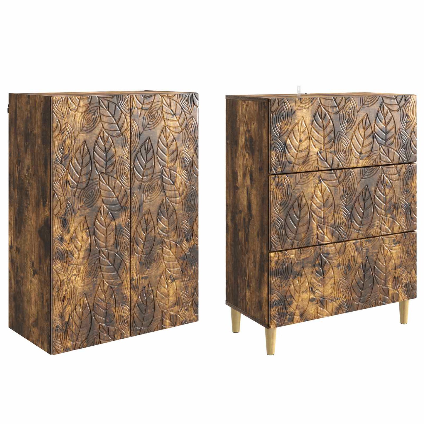 Kastenset 2 pcs Gerookt eiken 66 x 34,5 x 90 cm Bewerkt hout