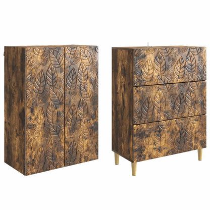 Kastenset 2 pcs Gerookt eiken 66 x 34,5 x 90 cm Bewerkt hout