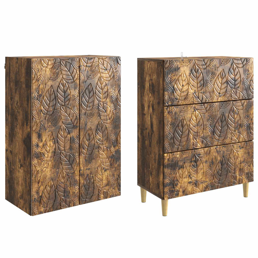 Kastenset 2 pcs Gerookt eiken 66 x 34,5 x 90 cm Bewerkt hout