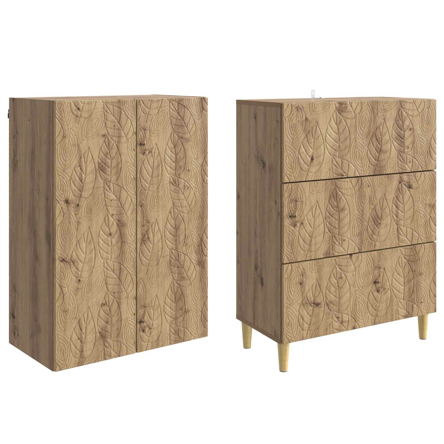 Kastenset 2 pcs Artisanaal eiken 66 x 34,5 x 90 cm Bewerkt hout