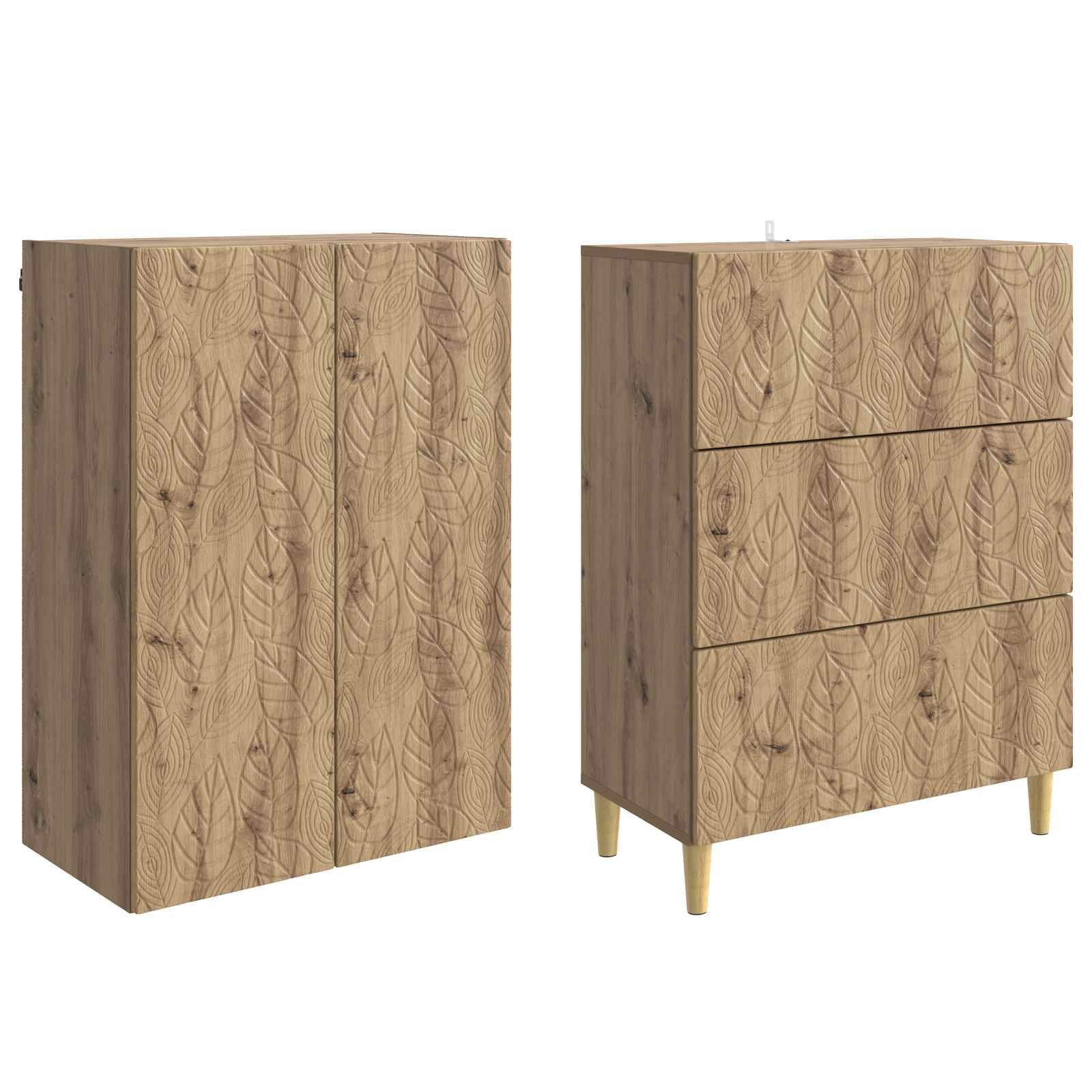 Kastenset 2 pcs Artisanaal eiken 66 x 34,5 x 90 cm Bewerkt hout