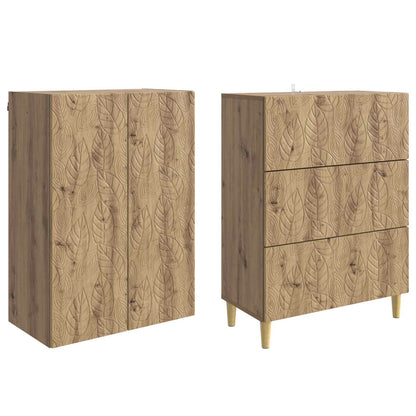 Kastenset 2 pcs Artisanaal eiken 66 x 34,5 x 90 cm Bewerkt hout