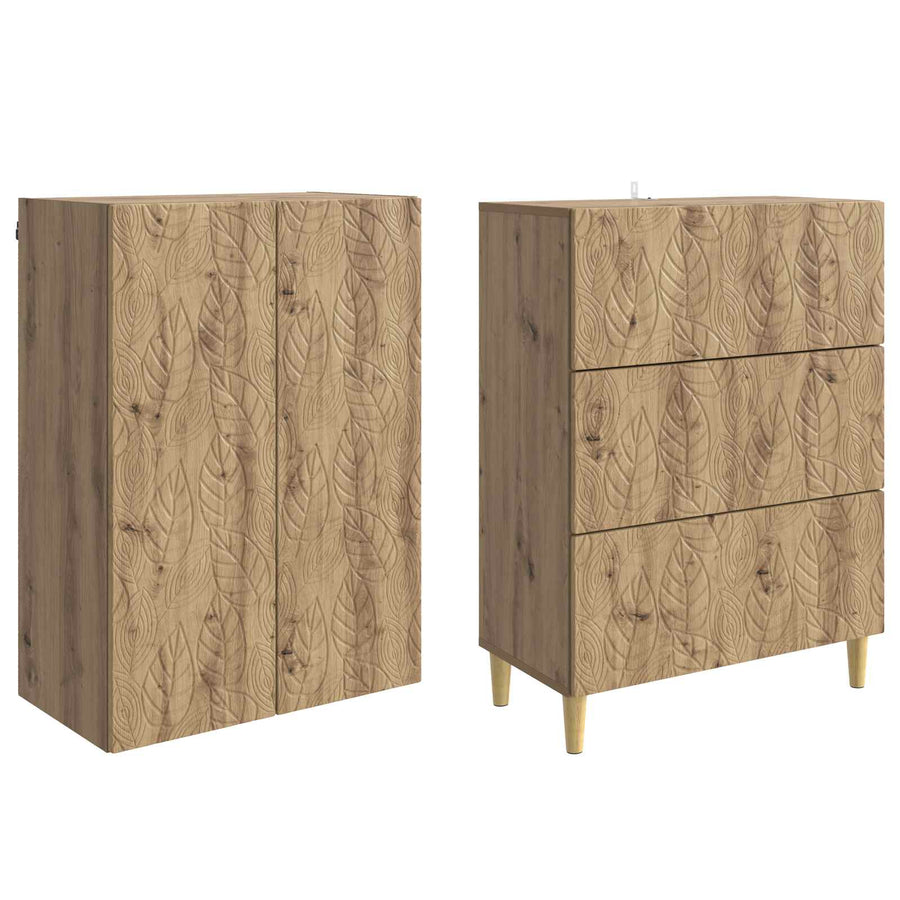 Kastenset 2 pcs Artisanaal eiken 66 x 34,5 x 90 cm Bewerkt hout