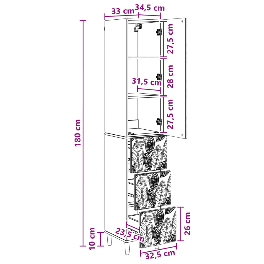 Kastenset 2 pcs Betongrijs 33 x 34,5 x 90 cm Bewerkt hout
