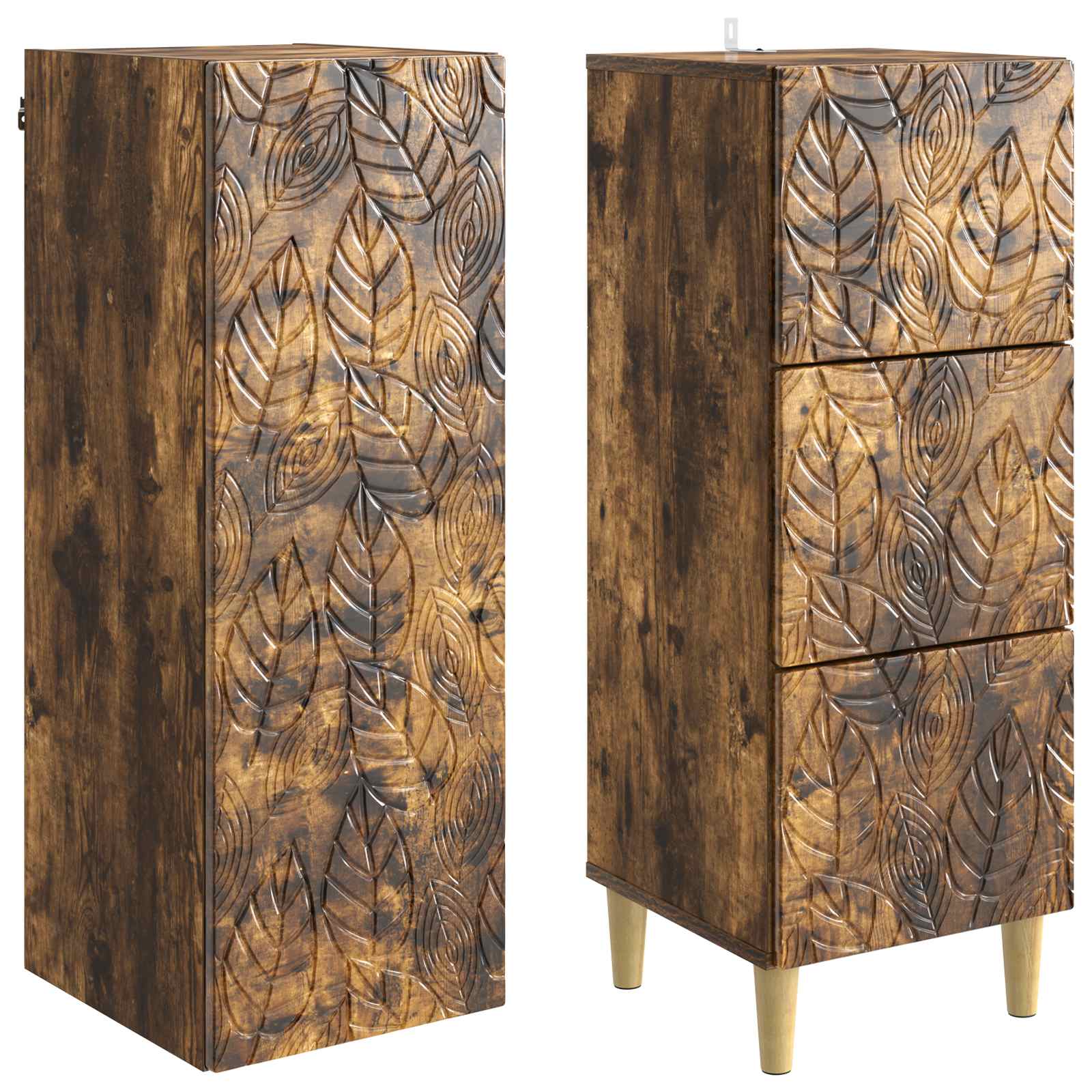 Kastenset 2 pcs Gerookt eiken 33 x 34,5 x 90 cm Bewerkt hout