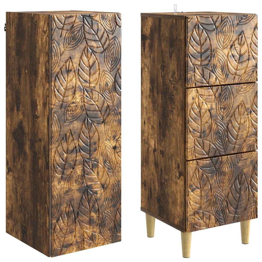 Kastenset 2 pcs Gerookt eiken 33 x 34,5 x 90 cm Bewerkt hout