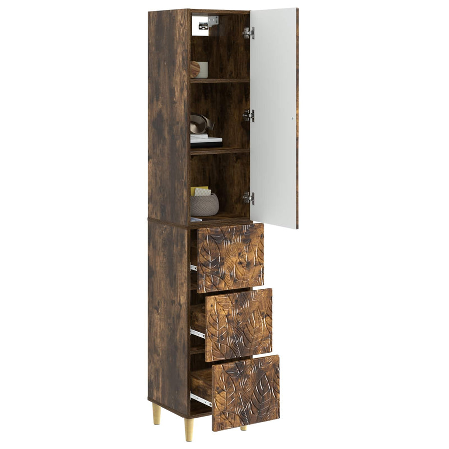 Kastenset 2 pcs Gerookt eiken 33 x 34,5 x 90 cm Bewerkt hout