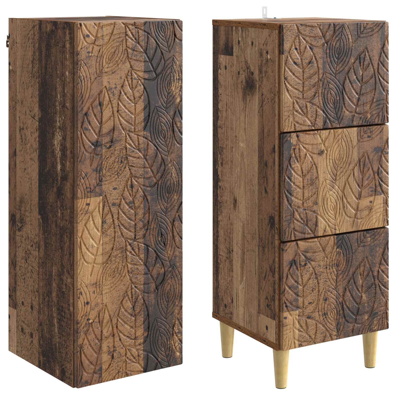 Kastenset 2 pcs Oud hout 33 x 34,5 x 90 cm Bewerkt hout