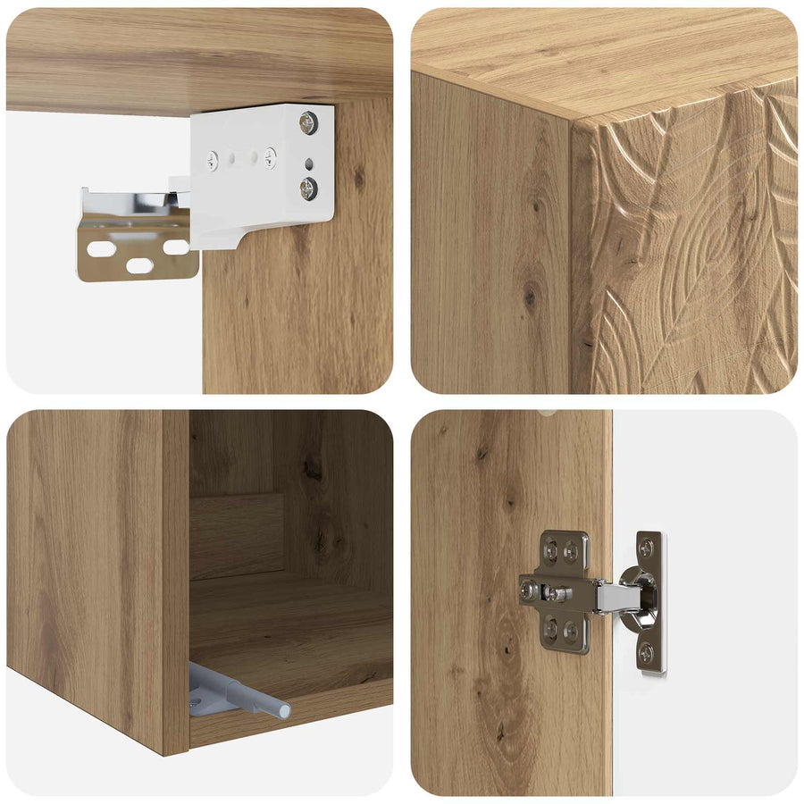 Kastenset 2 pcs Artisanaal eiken 33 x 34,5 x 90 cm Bewerkt hout