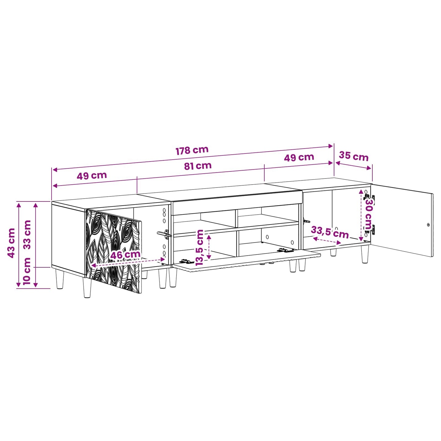 5-delige LED TV-kast Oud hout Bewerkt hout