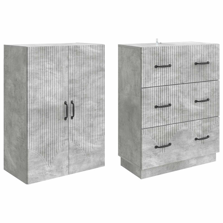 Kastenset 2 pcs Betongrijs 66 x 34,5 x 87 cm Bewerkt hout