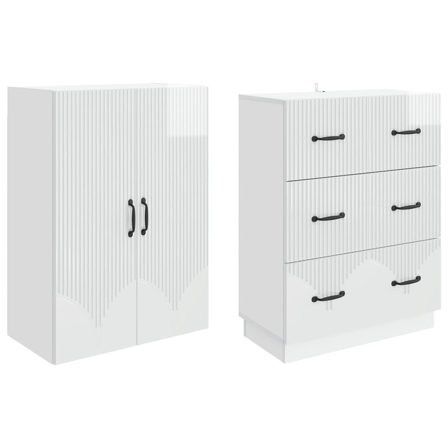 Kastenset 2 pcs Hoogglans Wit 66 x 34,5 x 87 cm Bewerkt hout