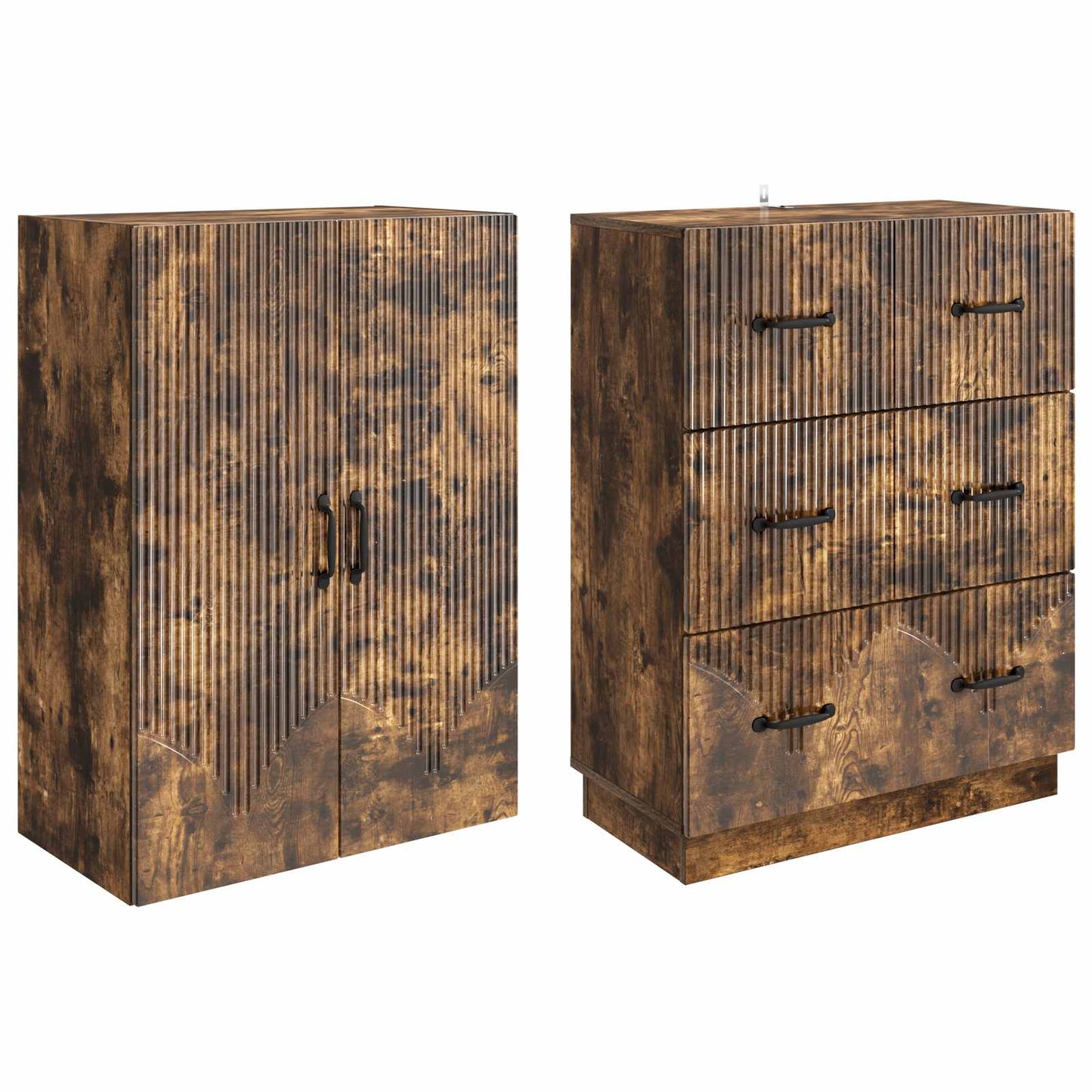 Kastenset 2 pcs Gerookt eiken 66 x 34,5 x 87 cm Bewerkt hout