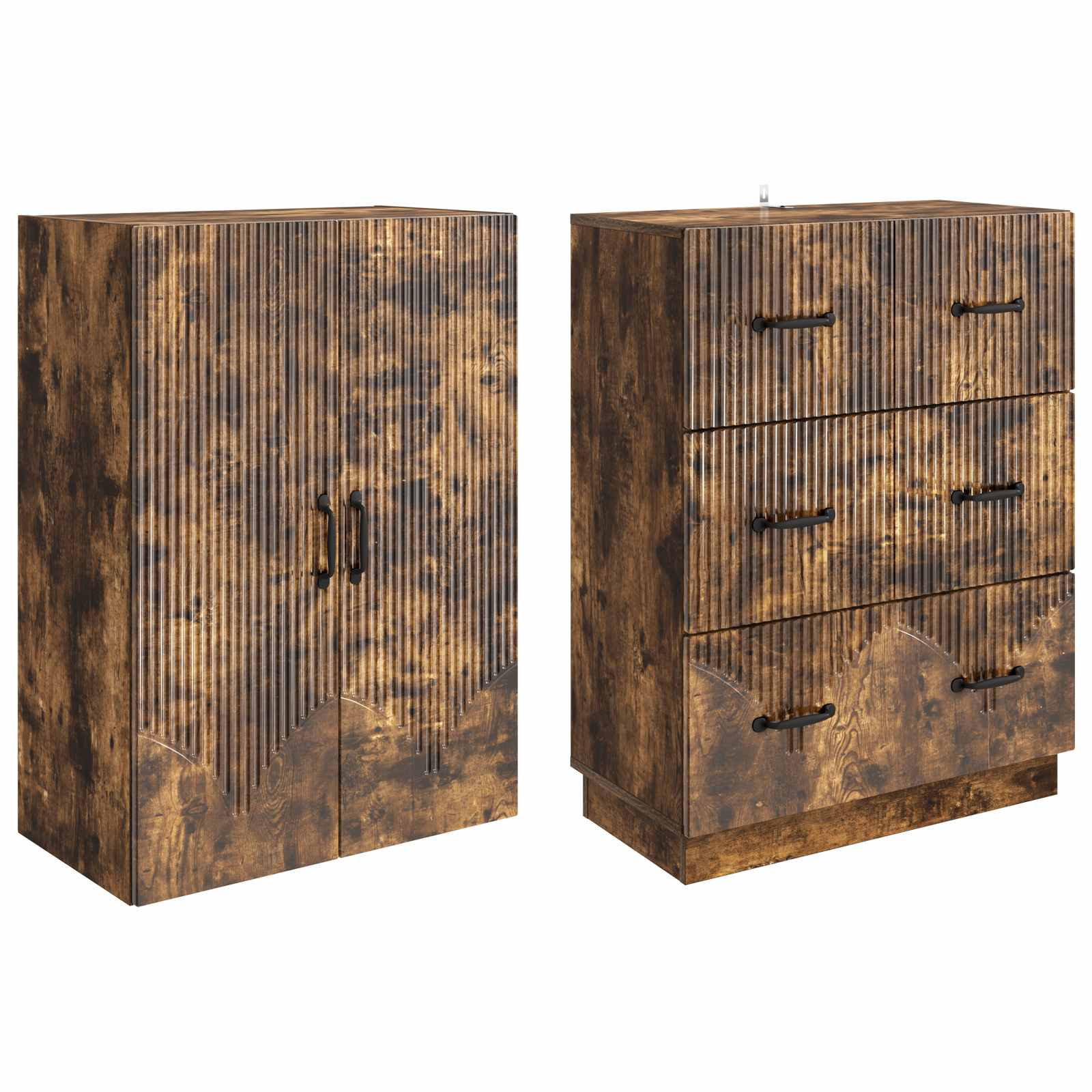 Kastenset 2 pcs Gerookt eiken 66 x 34,5 x 87 cm Bewerkt hout