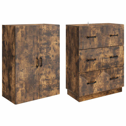 Kastenset 2 pcs Gerookt eiken 66 x 34,5 x 87 cm Bewerkt hout